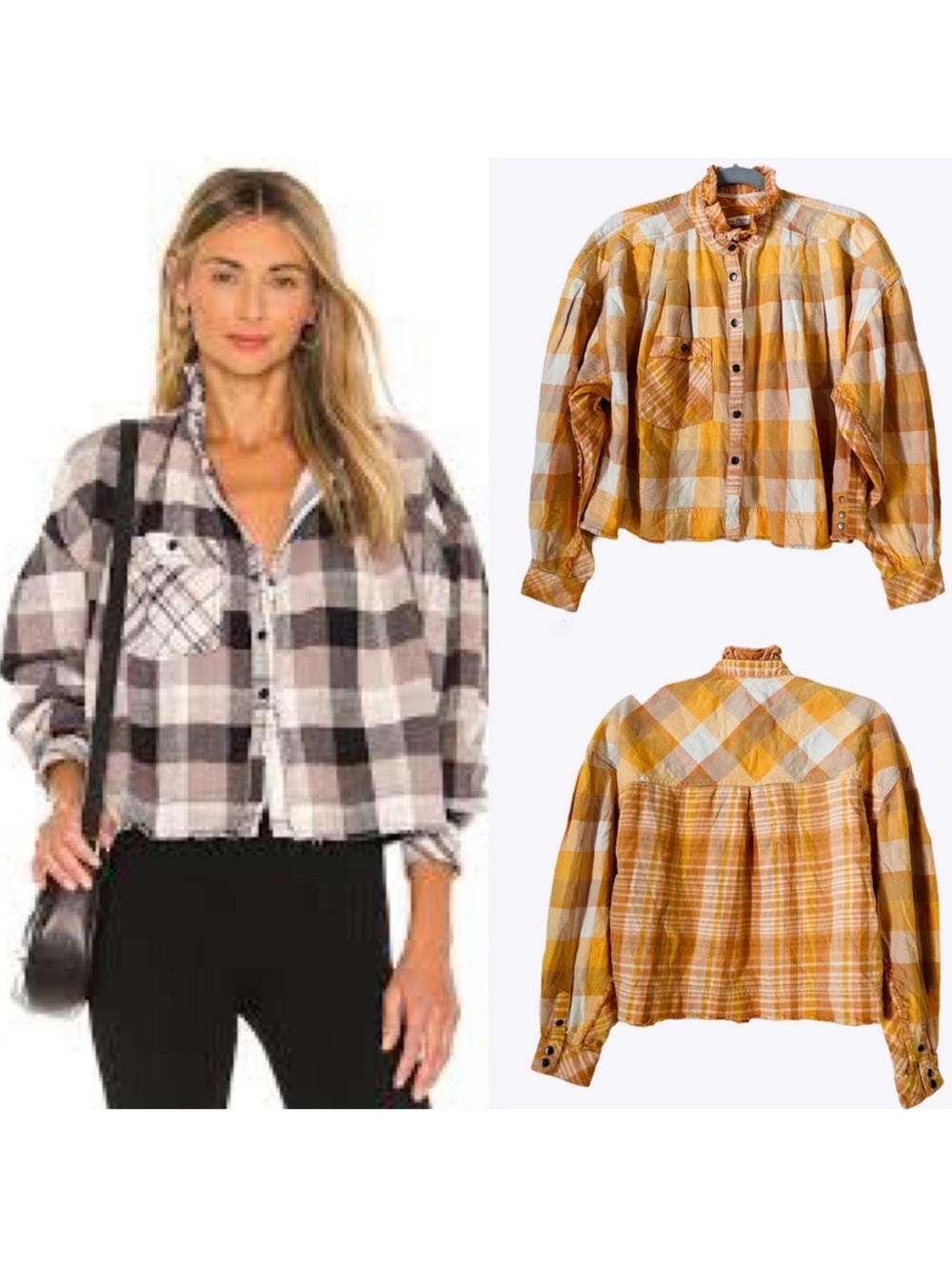 We the Free Emily Plaid Crop Snap Front Top - Picture 1 of 12